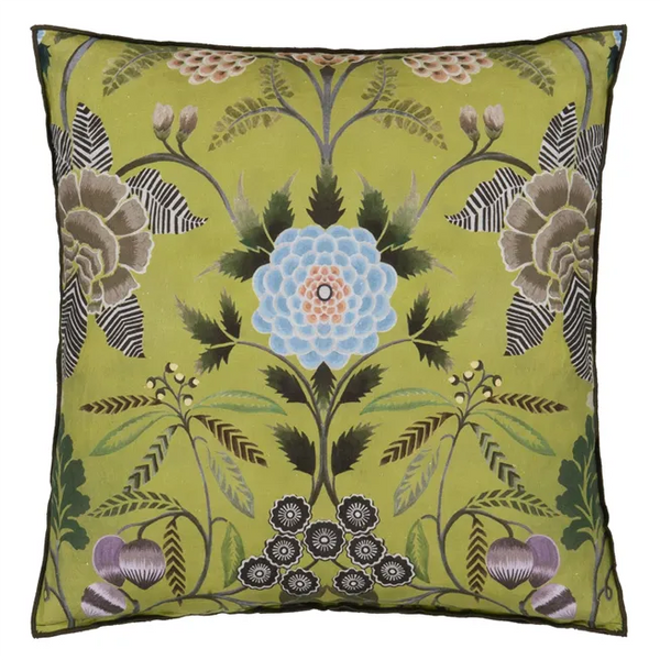 Brocart Decoratif Linen Cushion - 22x22 -Moss
