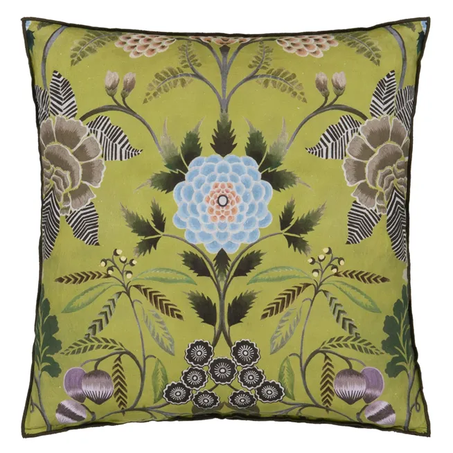 Brocart Decoratif Linen Cushion - 22x22 -Moss