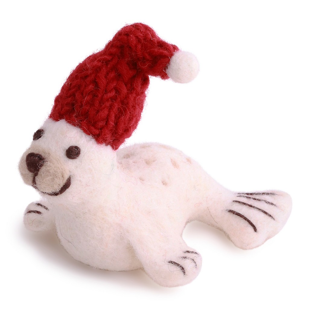 Felted Seal With Red Hat