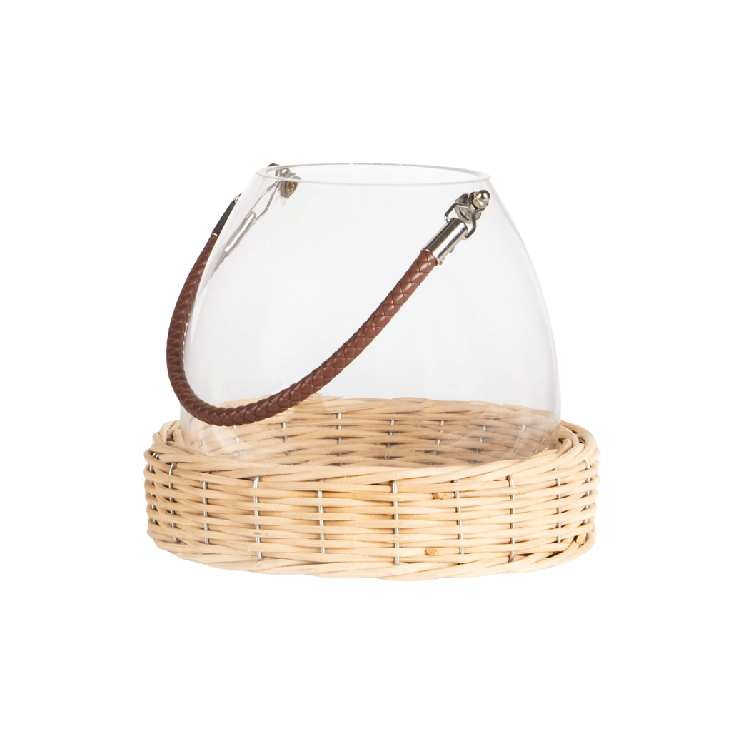 Glass Lantern on Willow Base with Handle by Bacon Basketware Limited
