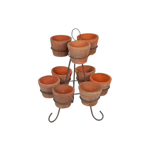 Two Tier Wire Stand with 9 Terracotta Pots by Bacon Basketware Limited