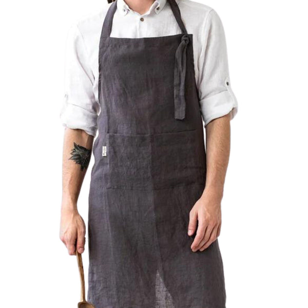 Men's Linen Apron - Charcoal Grey