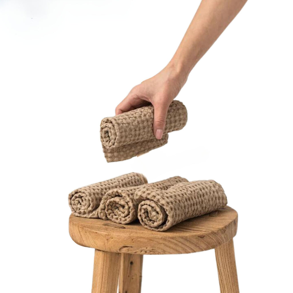 Waffle Face Cloth set of 5 - Beige