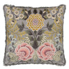 Brocart Decoratif Embroidered Cotton Cushion - 20x20 - Sepia