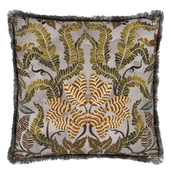 Brocart Decoratif Embroidered Cotton Cushion - 20x20 - Sepia