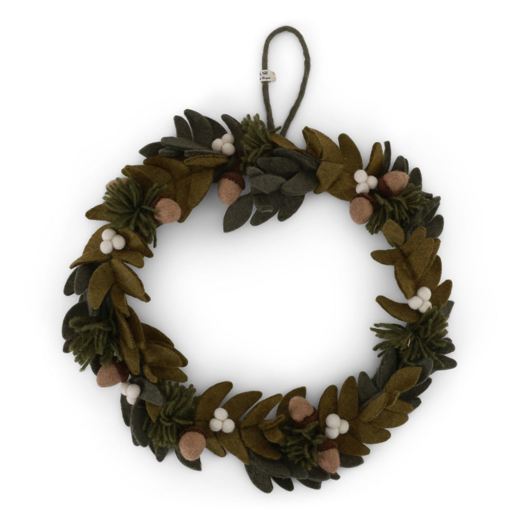 Felted Wreath with Berries & Acorns