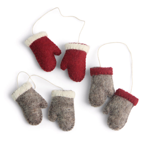 Felt Glove Ornaments, Set of Three