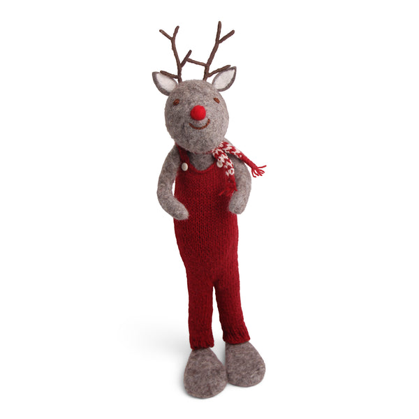Extra Large Felted Grey Rudolf with Red Pants